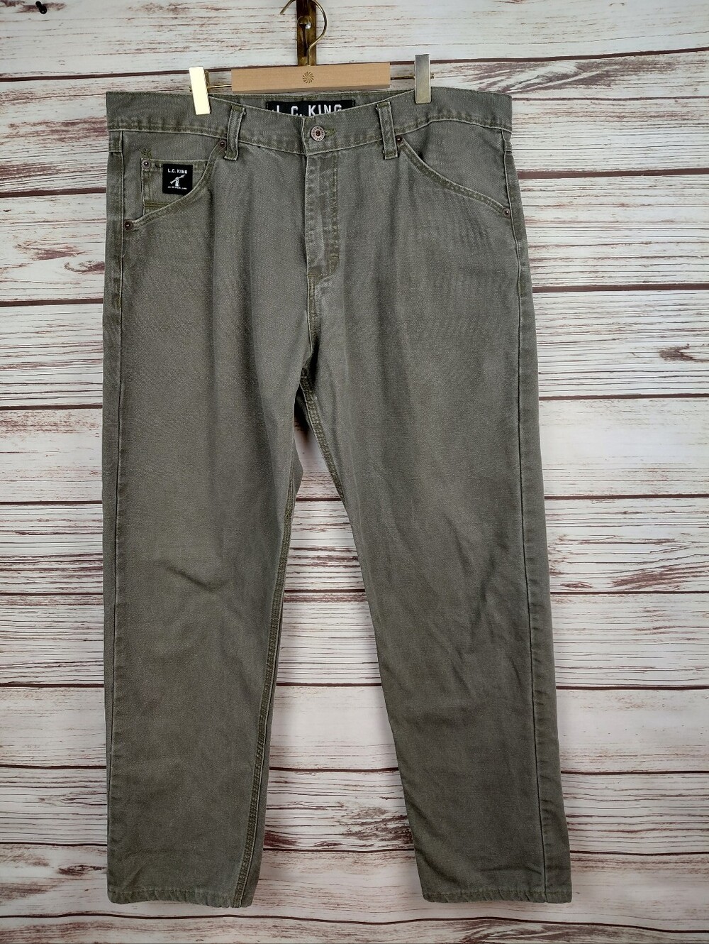 LC King Mens 36x30 Green Duck Canvas 5-Pocket Work Pants USA